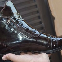 Jo Ghost Black Patent Leather Ankle High Jodhpur Buckle Boot with Zipper and Button - Thumbnail 2