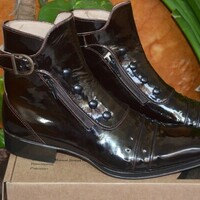 Jo Ghost Black Patent Leather Ankle High Jodhpur Buckle Boot with Zipper and Button - Thumbnail 4