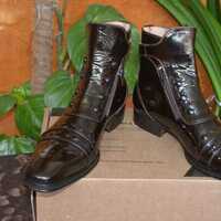 Jo Ghost Black Patent Leather Ankle High Jodhpur Buckle Boot with Zipper and Button - Thumbnail 1