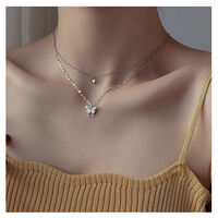 Diamond Butterfly Pendant Necklace Double-layer stacked Clavicle Chain for Women Girls - Thumbnail 3