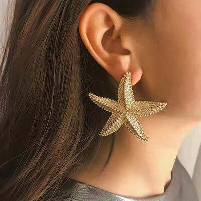 Large Metal Starfish Stud Earrings for Women Girls