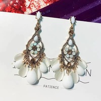 Vintage Gemstone Hollow Dangle Earrings - Thumbnail 1