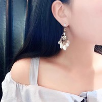 Vintage Gemstone Hollow Dangle Earrings - Thumbnail 2