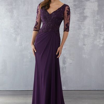 Elegant purple mother of the bride/groom dress lace appliques evening formal prom dress