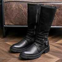 Large size leather boots thick sole belt buckle knight boots 2 colors - Thumbnail 1