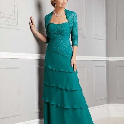 Elegant green mother of the bride/groom dress with jacket evening formal prom dress