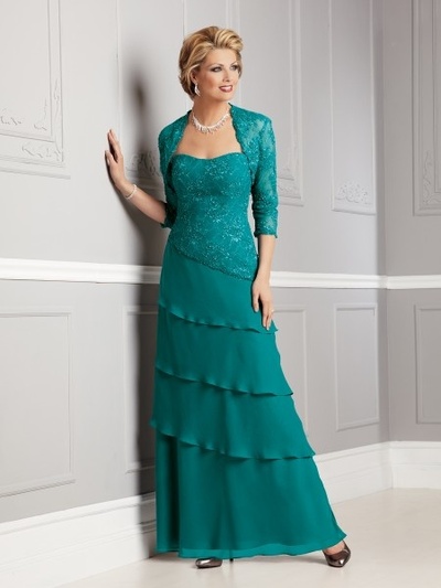 Elegant Green Mother of the Bride/Groom Dress with Jacket Evening Formal Prom Dress