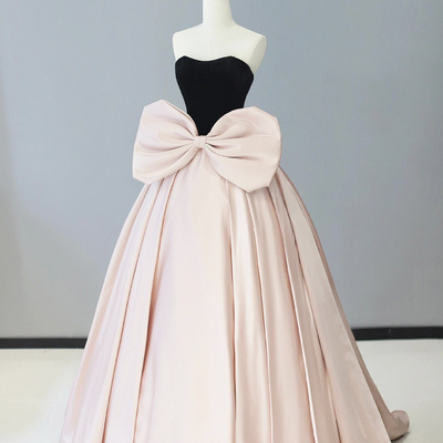 Black velvet and pink satin floor length prom dress - Thumbnail 1