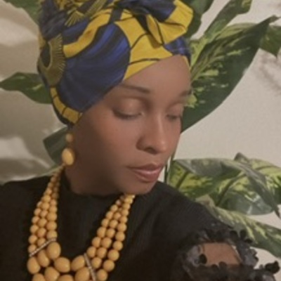 Blue/yellow bonnet headwrap 