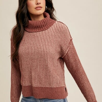 Two-tone turtle neck sweater