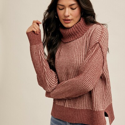 Two-tone turtle neck sweater