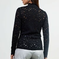 Lace Pattern Mock Neck Top - Thumbnail 2