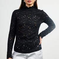 Lace Pattern Mock Neck Top - Thumbnail 3
