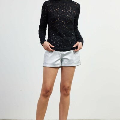 Lace pattern mock neck top