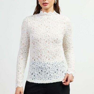 Lace pattern moch neck top
