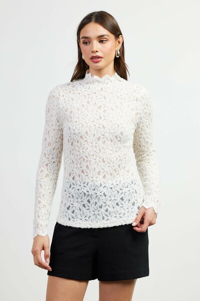 Lace Pattern Moch Neck Top