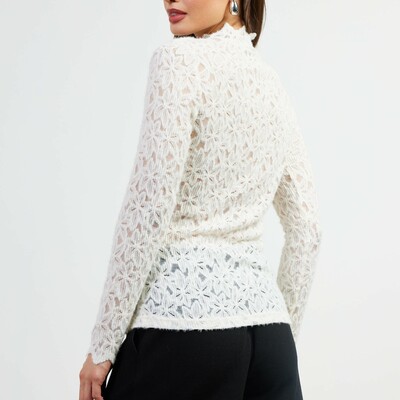 Lace pattern moch neck top