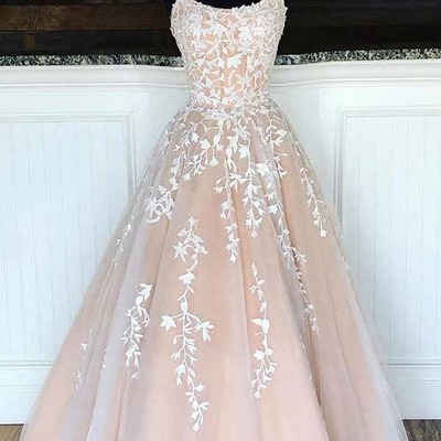 A-line tulle princess spaghetti straps lace appliques prom dresses, pd230289 - Thumbnail 4