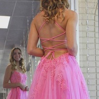 Tulle Split Long Evening Prom Dress With Lace Appliques, PD230290 - Thumbnail 2