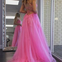Tulle Split Long Evening Prom Dress With Lace Appliques, PD230290 - Thumbnail 1