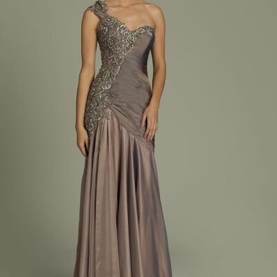 Elegant mother of the bride/groom dress one shoulder beaded cyrstals evening formal prom dress