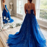 Princess Tulle Formal Prom Dresses With Lace Appliques, PD230294 - Thumbnail 1