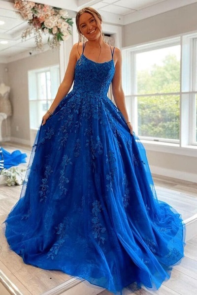 Princess Tulle Formal Prom Dresses With Lace Appliques, PD230294