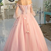 Ball Gown Off-the-Shoulder Tulle Long Sleeves Prom Dresses, PD230295 - Thumbnail 2
