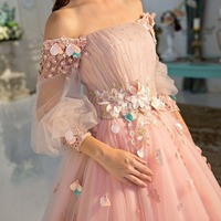 Ball Gown Off-the-Shoulder Tulle Long Sleeves Prom Dresses, PD230295 - Thumbnail 1