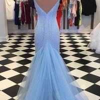 Mermaid Beaded Backless Evening Prom Dresses, PD230296 - Thumbnail 1