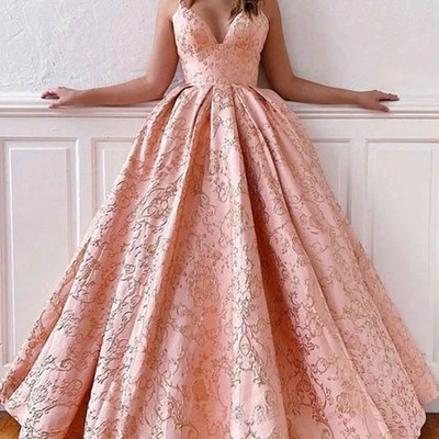 Long satin ball gown v-neck straps cross back long prom dresses, pd230299 - Thumbnail 3