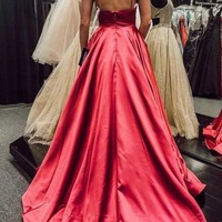 Long Spaghetti Straps Prom Dresses Pockets Evening Gowns Backless, PD230301 - Thumbnail 1