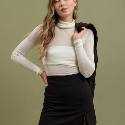 Semi sheer ribbed turtleneck