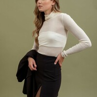 Semi Sheer Ribbed Turtleneck - Thumbnail 1