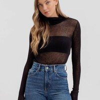 Semi Sheer Ribbed Turtleneck - Thumbnail 1