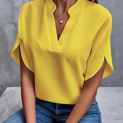  summer casual solid color v-neck loose shirt tops for women