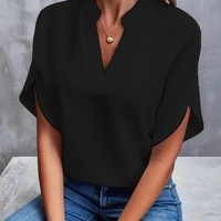  Summer Casual Solid Color V-neck Loose Shirt Tops for Women - Thumbnail 5