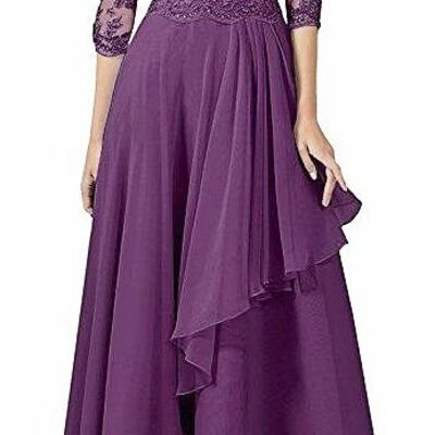 Elegant mother of the bride/groom dress purple lace half sleeve evening formal prom dress