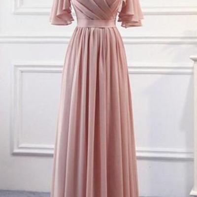 Pink chiffon bridesmaid dresses , long formal prom gown, pd230310 - Thumbnail 3