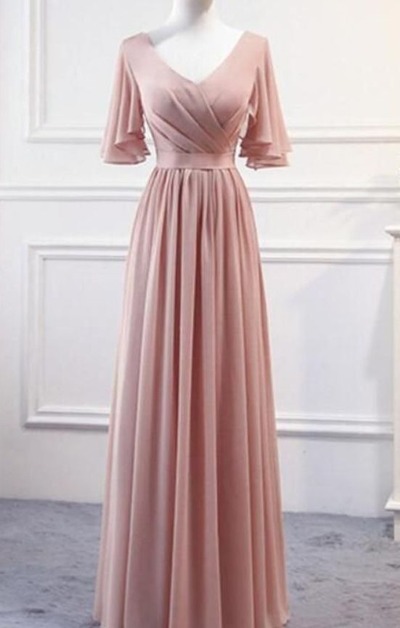 Pink Chiffon Bridesmaid Dresses , Long Formal prom gown, PD230310