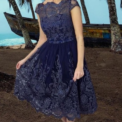 Vintage lace bridesmaid dresses tea length homecoming dress, pd230313