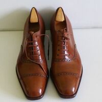 Handmade Men's Semi Oxfords Cap Toe Lace Up Dress Shoes - Thumbnail 1