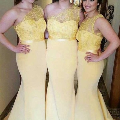 One shoulder sweep train sleeveless cheap bridesmaid dress prom dress, pd230317 - Thumbnail 3