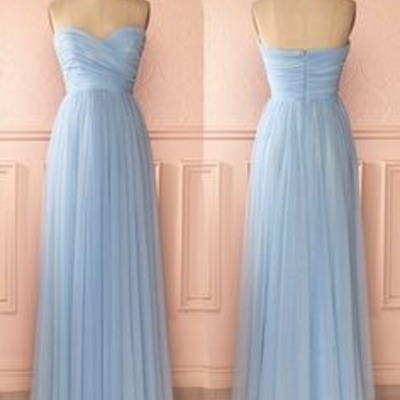 Sweetheart neck baby blue chiffon long a-line prom dress, bridesmaid dresses, pd230319