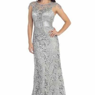Elegant mother of the bride/groom dress grey lace evening formal prom dress