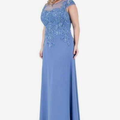 Elegant mother of the bride/groom dress blue lace appliques evening formal prom dress