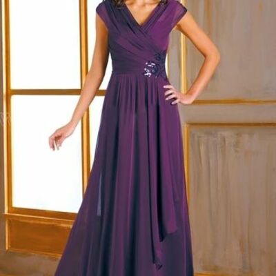 Elegant mother of the bride/groom dress purple chiffon evening formal prom dress