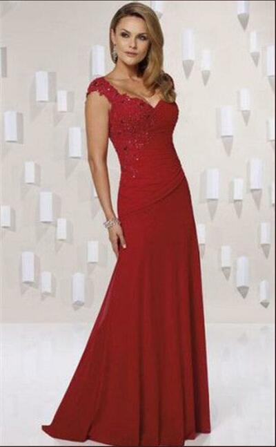 Elegant Mother of the Bride/Groom Dress Red Lace Evening Formal Prom Dress