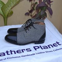 Crafted Leather Handmade Black Leather Gray Flannel Fabric Grain Leather Chukka Lace up Boot - Thumbnail 3