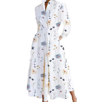 Autumn New Fashion Long Sleeve V-neck printed Dress - Thumbnail 3